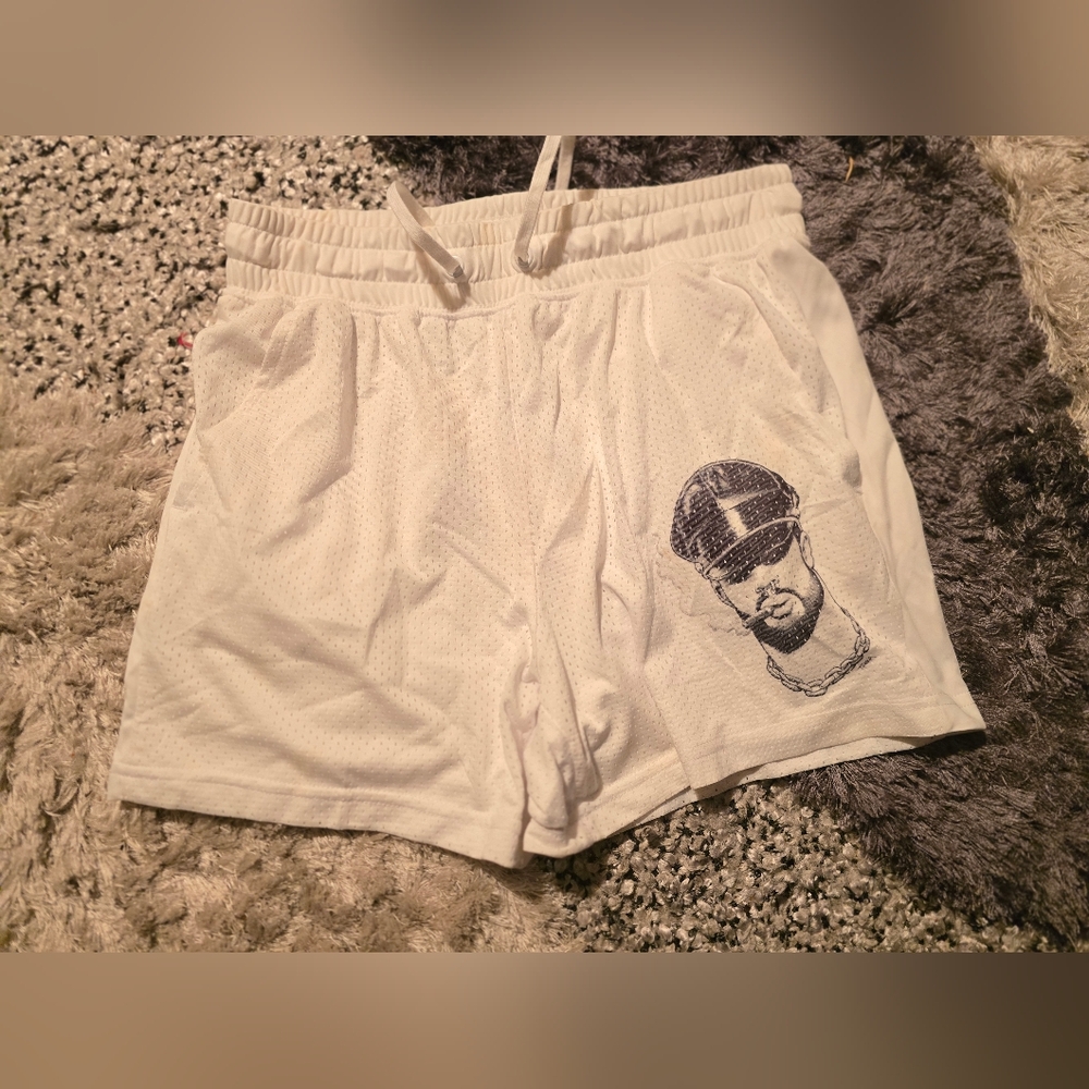 Custom Made White Graphic Mesh Boy Shorts